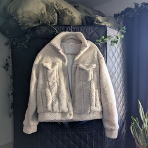 MNML cream sherpa trucker jacket